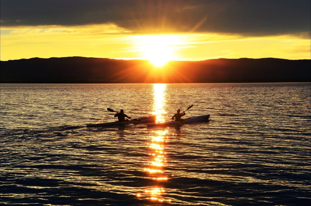 Kayaking at sunset on the Lake